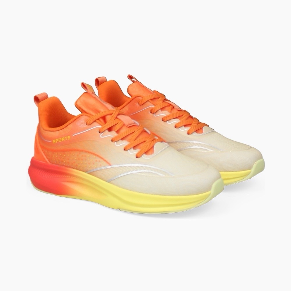 Men's Low Top Chunky Sole Lace Up Wave Detail Sneaker in Orange and Yellow